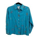 Breckenridge  Petite Button Down Size M Womens Linen Dragonfly Long Sleeve Blouse Photo 0