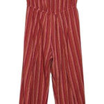 Drew  Red and Pink Stripe Linen Boho Strapless Jumpsuit with Slit Legs Size Small Photo 0