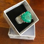 Ladies elegant large paraiba tourmaline emerald heart stone 925 ring 6 NIB Silver Photo 2