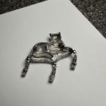 Avon Cat On Pillow Tassel Dangles Faux Marcasite Signed Silver Tone Brooch Pin Photo 3