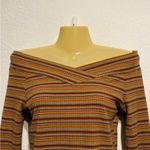 Arizona Jeans Arizona Jean Company Striped Off-Shoulder Ribbed Long Sleeve Crop Top Size S Photo 2