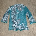 Citron Art to Wear Sheer Floral Asian Silk Open Waterfall Cardigan Turquoise S Green Photo 7