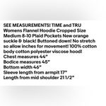 Time And Tru Womens Flannel Hoodie Shirt Cropped Size Medium 8-10 Pockets New Photo 7