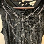 POL  crushed velvet embroidered swing dress, black, mock corset back , sz M Photo 7