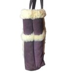 UGG Large Plum & Ivory Leather Shearling Sheepskin Tote Bag MINT CONDITION Photo 2