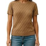 Well Worn NEW Textured Knit Short Sleeve Shirt Top Light Brown Size XS Crew Neck Photo 0