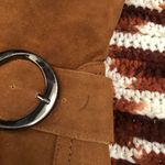 Y2K Brown Faux Suede Leather Knee High Boots Silver Large Chunky Buckle Round Toe Kitten Heels #western #country #boho #whimsygoth #stagecoach festival Sz 7 Photo 7