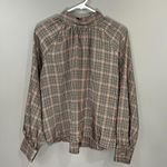 ZARA Houndstooth Pattern High Neck Long Sleeve Button Cuff Blouse Sz M EUC Photo 0