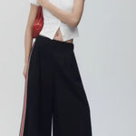 Maeve  Anthropologie‎ High Rise Pleated Wide Leg Cropped Track Pants medium Photo 0