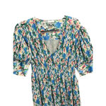 Ganni Floral Print Smocked Plisse Georgette Midi Dress Size Medium Photo 5