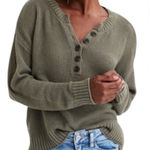 American Eagle  Rust Brown Henley Knit Long Sleeve Sweater XS Boyfriend Photo 0