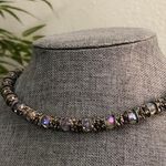 Y2K RARE Silver tone iridescent beaded glass resin gemstone choker necklace #fairy #grunge #subversive #whimsygoth #gothic festival jewel Photo 5