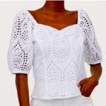 H&M NWT White Eyelet Cotton Peasant Boho Cropped Blouse Sz S Photo 0