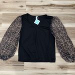 Hayden NEW  LA Black Leopard Puff Sleeve Black Top Women’s Medium Photo 1