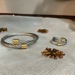 UNISEX Silver & Gold Cable Wire Bracelet + Ring Set Photo 2