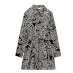 ZARA  Women's Black & White Paisley Print Long Sleeve Mini Shirt Dress S *no belt Photo 9