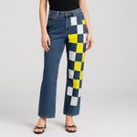 Christopher & Banks Blue Checkered Straight Leg Jeans Photo 0