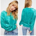 We The Free  Free People Milan Sea Green Velvet Crew  Neck Sweatshirt W-241 Sz S Photo 1