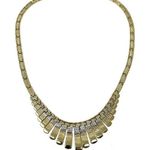 Solid 14K yellow gold Egyptian revival fringe bib necklace, vintage Photo 0