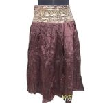 Cache Brown Silk like Boho Hand Sewn Sequins Crinkle Lined Skirt New NWT $138 Photo 1