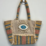 Antik Kraft | Multi-Color/Canvas Beaded Evil Eye Boho Tote Bag Photo 0
