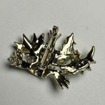 BJ Christmas Candle Red Rhinestone Holly Green Enamel Gold Tone Brooch Pin Photo 2