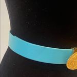 Elegant Aqua Blue faux leather Belt with Gold Buckle Photo 4