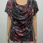 Dressbarn Whimsigoth Red & Black Abstract Floral Drapeneck Top – Size Medium Photo 1