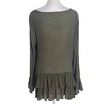 Entro Army Green Lace-Up Blouse Size Large Green Ruffle Blouse Photo 1