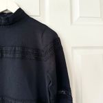 Sandro  Navy Blue Mock Neck Button Lattice Trim Sweater Wool Knit Top 2 Medium Photo 3