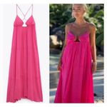ZARA Hot Pink Chiffon Flowy Maxi Dress Blogger Favorite NWT Size Large Open Back Photo 1