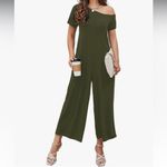 Off the Shoulder Olive Green Knit Jumpsuit Photo 1