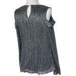 Anne Klein NEW  Size S Metallic Black & Silver Cold-Shoulder Top Sleeve Ruffle Photo 2