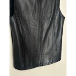 Vintage Bianca Nygard Sz 12 Genuine Leather Merino Wool Vest Full Zip Up Black Photo 2