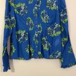 Lucky Brand Blue Green Floral Print Long Sleeve Button Front Blouse Size Small Photo 2