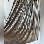 Francesca’s Metallic Gold Gunmetal Silver Pleated Midi Skirt Size Medium Photo 8