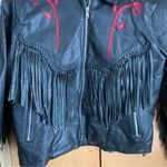 Vintage Pegasus Black Leather Motorcycle Jacket Tassels & Red Roses Medium Photo 2