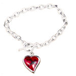 TAXCO Sterling Silver Red Jasper Heart Charm Rolo Bracelet Photo 3
