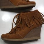 Minnetonka Women’s Leather Suede Moccasin Fringe Tassel Lace-Up Wedge Booties Photo 5