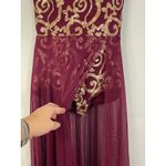 Elegant Burgundy Mesh Gown Gold Sequins Embellished Illusion Bodice Purple Photo 2
