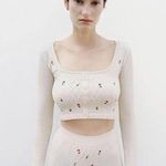 ZARA cropped tan floral embroidered long sleeve stretchy top size M-L Photo 0