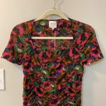 MISA Los Angeles  short sleeve square neck mesh Marilyn jewel tone floral XXS Photo 7