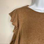 ZARA  Tan Long Sleeve Ruffle Cold Shoulder Sweater Size Small Photo 7