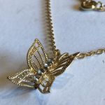 Vintage Gold Tone Dainty CZ Butterfly Pendant Necklace Photo 3