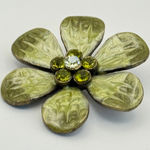 Vintage Flower Brooch Pin Green Rhinestone Floral Gold Tone Jewelry Photo 0