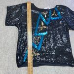 NWT Vintage 80s CARINA Sequin Top Blue Gold Lightning Black Silk Women's Large Photo 7