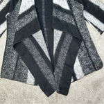 Chico's Chico’s Emma Striped Cardigan Wool Blend Cozy Black & Gray Draped Open-Front Photo 4