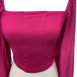 Urban Outfitters Women's Puff Sleeve Crop Top Size M Hot Pink Stretch Knit Photo 2