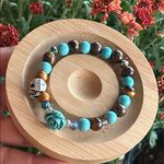Handmade  Howlite + Tigers Eye Beaded Bracelet with Rose & Skull Charm * Photo 0