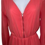 EXPRESS Bright Melon Chiffon Romper Shorts Pockets Zip Front NWOT Size XS Photo 2